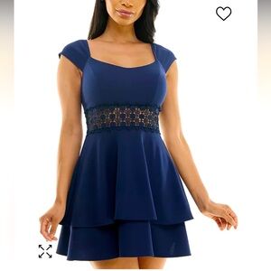Navy Blue Dress with Lace Detail